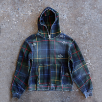 Sweat à capuche pour homme sur mesure, surdimensionné, en tricot gaufré antique, épaules tombantes, fermeture éclair, effet délavé, coupe ample, sweat à capuche à carreaux pour homme