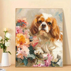 Diytree Brand Hot Selling <span class=keywords><strong>Beagle</strong></span> and Flowers Peinture à l'huile sans cadre Peinture décorative Chien mignon Art Peinture à l'huile numérique - Product Image 3