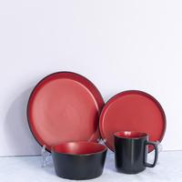 Services de table durables et résistants aux rayures, assiettes rondes en céramique rouge et noire, écologiques, compatibles micro-ondes, pour restaurants et hôtels