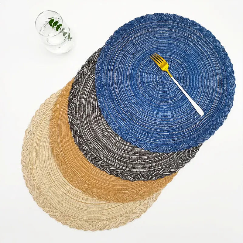 Set Round Cotton Rope Placemats Woven Dining Grey Table Mats Non Slip Heat Insulation Pad Pot Holder Cup Coasters Home Kitchen