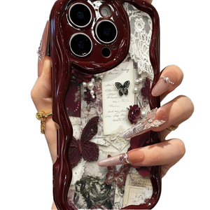Funda Protectora para Teléfono con Marco de Cámara a Prueba de Golpes de TPU con Diseño de Mariposa para iPhone 17 16 15 Pro Max, Carcasa Trasera con Patrón Crema - Product Image 2