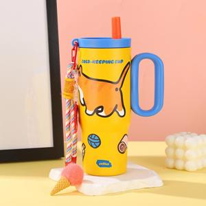 Insulated Travel Car <b>Macaron</b> Handle Tumbler 24oz 720ml Mug Lid Straw Anti-Slip Custom ODM OEM Pastel Tone - Product Image 6