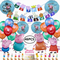 Peppa balão de feliz aniversário, chá de bebê, desenhos animados, figuras, folha inflável, globos, festa, decoração, peppa george, suprimentos