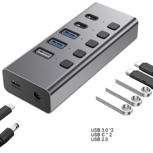 5 USB 3.0 hợp kim nhôm Hub dữ liệu nhanh chóng loại C cá nhân Thiết bị chuyển mạch và 12V 2A Power Adapter USB Splitter cho máy tính xách tay hoặc PC - Product Image 3