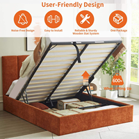 Cadre de lit intelligent réglable rembourré avec barre de levage, design minimaliste, grand espace de rangement, 160x200cm, velours, support à lattes en bois, gain de place
