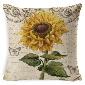 Hanlin Sunflower Pillowcase Square 45x45cm Vintage Washable Living Room Decor <b>Cushion</b> Cover - Product Image 3