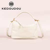 KEDOUODU Tas Tote Kulit Asli Wanita Fashion, Tas Selempang Pola Huruf dengan Ritsleting Lembut, Tahan Air, Dapat Dipakai 2 Cara