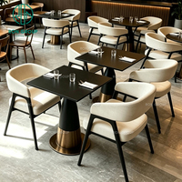 Meubles de restaurant Ron Group, chaise en tissu beige, table ronde noire, canapé moderne en cuir rembourré pour café, salon de thé
