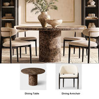 Ensemble de table à manger moderne en marbre et cuir avec 7 fauteuils, bordure surélevée, design écologique pour la maison et l'hôtellerie