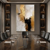 Tableau mural abstrait moderne de luxe original, paysage texturé doré peint à la main en acrylique, pour la décoration du salon et du bureau
