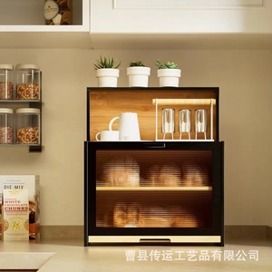 Boîte à pain en bambou pour comptoir de cuisine avec étagère de présentation et porte en verre - Product Image 1