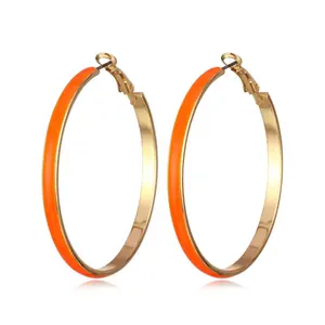 Retro Creative Gold Plated Red Colorful Enamel Big Hoop Earring Drop Oil Female Jewelry Factory Wholesale