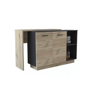 Sicilia <b>Kitchen</b> Island Black Light Oak Double Door Cabinets 3 <b>Shelves</b> Modern Design - Product Image 1
