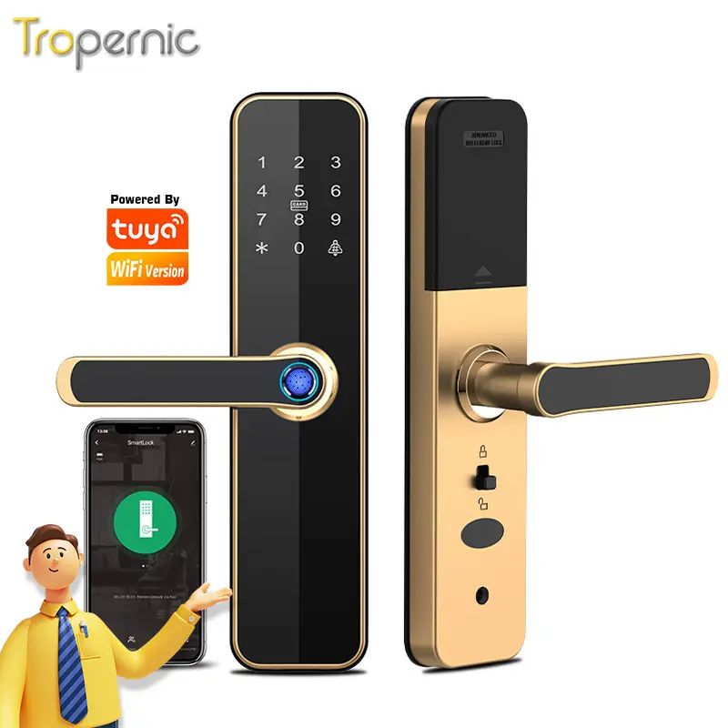 Troper nic 8-Sprach-Sprach fernbedienung Smart Türschloss Wifi APP Finger abdruck Tuya Smart Lock