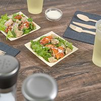 Assiettes carrées en bois jetables écologiques, ensemble durable avec logo personnalisé pour mariage, fête, restaurant