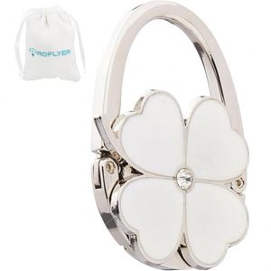 Gancho Plegable para Bolso White Clover, Elegante Colgador de Mesa para Bolsos, Cierre Magnético, Colgador de Bolsos de Terciopelo para Bodas y Cumpleaños - Product Image 1