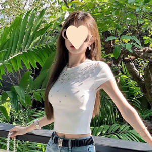 <span class=keywords><strong>เสื้อ</strong></span>ยืดแขนสั้นประดับเพชรสำหรับ<span class=keywords><strong>ผู้หญิง</strong></span>สไตล์ใหม่รับซัมเมอร์ ดีไซน์โดดเด่น คอปกแบบปกติ ทรงเข้ารูปอเนกประสงค์ - Product Image 5