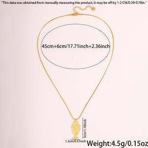 Collares de Acero Inoxidable con Grabado Retro, Collares de Pez que No se Deslustran, Chapados en Oro de 18k - Product Image 4