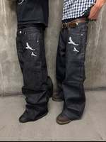 Jean en denim délavé personnalisé, coupe ample, effet vieilli, déchiré, jambe large, style baggy évasé pour homme