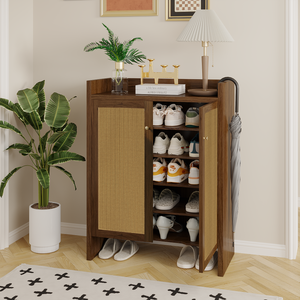 Rattan <b>Shoe</b> Cabinet 42.5 In Tall With Doors Wooden Freestanding Storage For Entryway - Product Image 6