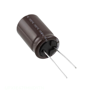 Distribuidor Autorizado de Condensadores CAP ALUM 470UF 20% 25V RADIAL TH 470 uF de Orificio Pasante UPX1E471MHD1TN - Product Image 1