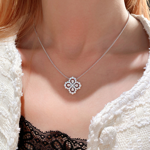 Customized 925 Silver 18K 14K Jewelry Pendant Necklace <strong>with</strong> Diamond Flower and Water Drop Zircon Leaf Clover <strong>Cross</strong> Linked <strong>Chain</strong> - Product Image 3