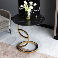 Table basse ronde en marbre de style luxe moderne avec base spirale en acier inoxydable doré pour salon, table d'appoint de canapé