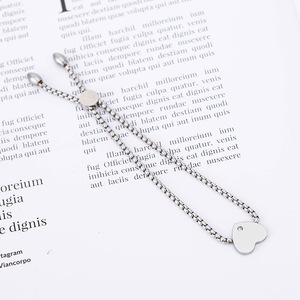 Heart-Shaped Titanium Steel <b>Bracelet</b> <b>Adjustable</b> With Diamond Inlay Unisex Gift Jewelry - Product Image 1