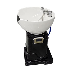 Lit de lavage capillaire vertical pour salon de coiffure, avec bac en céramique mobile et fonction de rinçage assis - Product Image 3