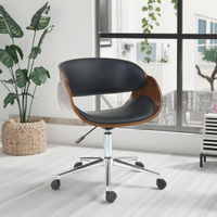 Chaise de bureau pivotante en cuir de style moderne avec cadre en bois, hauteur réglable, chaise de bureau confortable pour un usage domestique