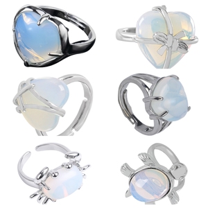 Minimalistische Syn. Opalite Edelsteen Ringvingerringen Verstelbaar Sterling Zilver Hot Sale Fancy Modern Voor Meisjes Vintage Als Foto - Product Image 2