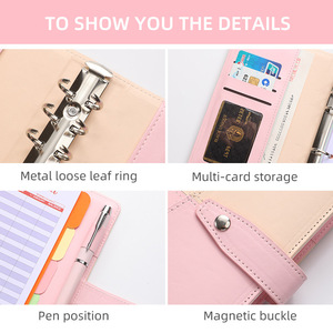 Carnet en cuir PU avec reliure à 6 <span class=keywords><strong>anneaux</strong></span> et fermeture éclair, personnalisable, format A6, pour planificateur budgétaire, journal, portefeuille et agenda - Product Image 5