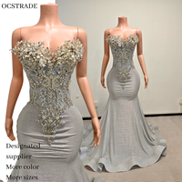 Ocstrade Prêt à expédier - Contactez-nous avant la commande Robe de soirée sirène argentée sans bretelles avec strass et paillettes Robe de bal formelle sur mesure