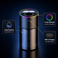 Diffuseur d'arômes pour voiture, humidificateur 180 ml, USB-C, lumière RGB 7 couleurs, double mode de diffusion de brume, parfum d'air pour véhicule