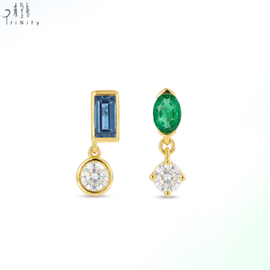 Bijoux fins très vendus, boucles d'oreilles en or massif 18 carats, émeraude et saphir naturels, boucles d'oreilles à visser, boucles d'oreilles à clous, cadeau pour femmes - Product Image 3