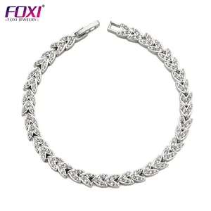 FOXI customized high quality fashion jewelry flower leaf zircon cz pave gold bracelet