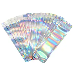 Free Samples Exit Fashion Glossy Fancy Design Laminated Flat Flexible Zipper Custom Holographic Mylar Bags with Own Logo