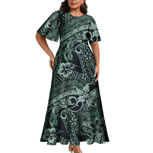 Venta al por mayor Arte del Pacífico Moda Samoan Girls Puletasi Tiare Maxi Vestido Personalizado Tribal Tattoo Tapa Siapo Imprimir <span class=keywords><strong>en</strong></span> la demanda Vestido <span class=keywords><strong>de</strong></span> las mujeres - Product Image 5