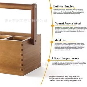 Wooden Tableware Carrying Case With Built <b>In</b> Handle 4 Deep Compartments For <b>Kitchen</b> Picnic Storage - Product Image 1