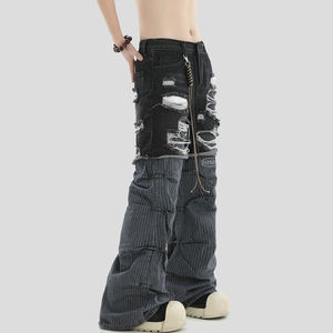 Pour DiZNEW Vintage 2 pièces grande taille hommes imperméable jean mi-taille adoucissant en détresse blanc clair foncé couleur cassé <span class=keywords><strong>crayon</strong></span> - Product Image 2