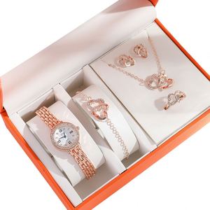 Nouvel ensemble de montres pour femmes, montre-bracelet à quartz de luxe incrustée de diamants, bracelet en acier inoxydable tendance, ensemble de bijoux élégants pour femmes - Product Image 4
