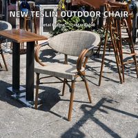 Chaise de salle à manger empilable en aluminium tressé Teslin, style français, très vendue, pour usage extérieur en restaurant, cour, parc, jardin, hôtel