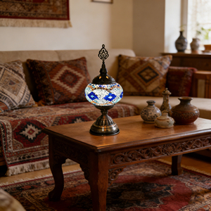 Lampe en mosaïque turque de style Art Déco, lampe de chevet avec abat-jour en acrylique, design rustique pour salle de lecture - Product Image 6