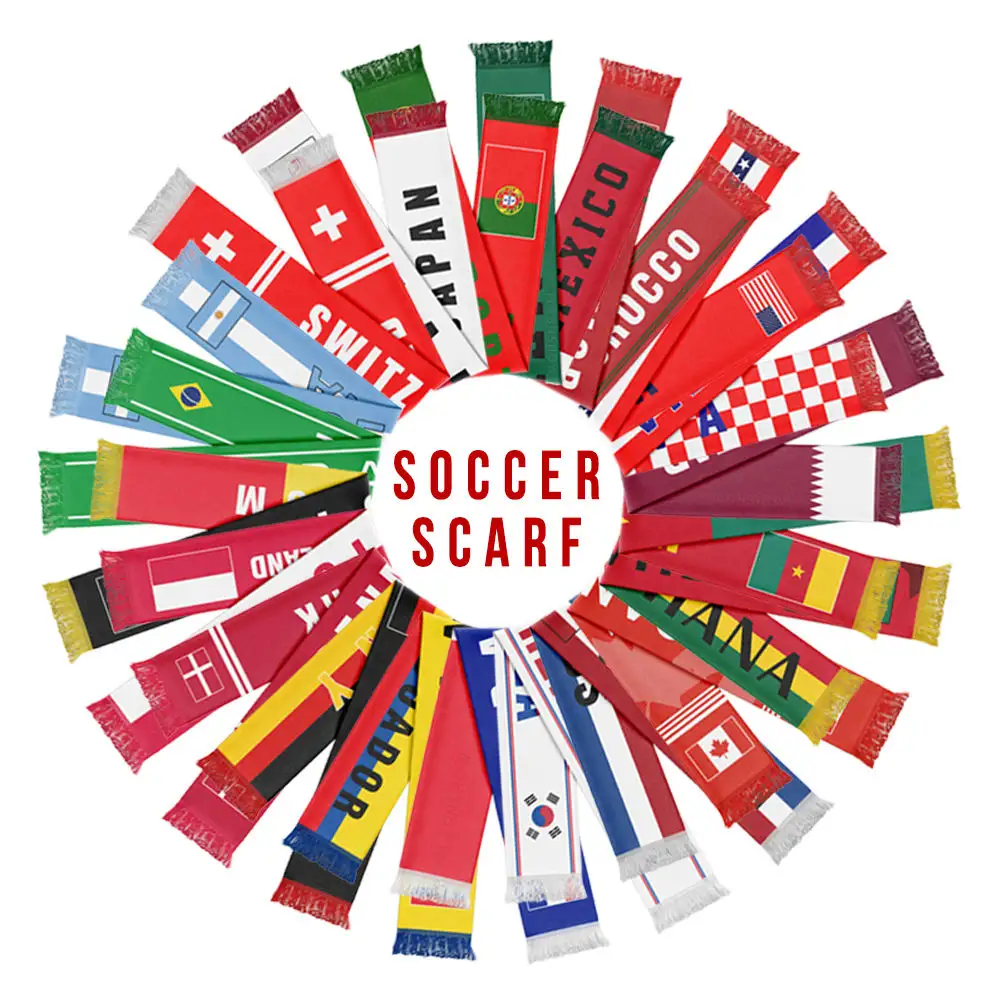 Wholesale Oem Customized Logo World Soccer Cup Football Team Club Scarves Fan Knitted Souvenir Scarfs