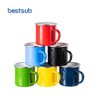 Bestsub — tasse à Sublimation Vintage 12oz, vente en gros, ensemble en métal, acier de Camping, en émail, tasse à café