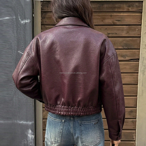 Giacca in Ecopelle da Donna, Bomber Vintage in PU con Cerniera, Cappotto da Motociclista con Orlo Elastico, Giacca Corta Personalizzabile con Logo - Product Image 2