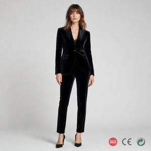 YUNCLOS Kadın Kadife <span class=keywords><strong>Blazer</strong></span> Slim Fit Tek Düğme Düz Dokuma Çentikli Yaka Ofis Elbisesi Menekşe - Product Image 1