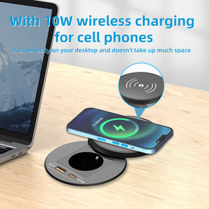 Multiprise de <span class=keywords><strong>bureau</strong></span> intelligente avec chargeur USB sans fil 80 mm, prise standard européenne, chargeur de table rond à encastrer - Product Image 4