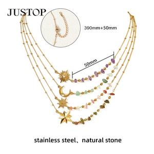 Pendentif tendance en forme de lune, perles de cristal en pierre naturelle, chaîne à maillons en acier inoxydable plaqué or 18 carats, cadeau pour femme, bijoux - Product Image 2