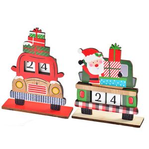 Adorno navideño de madera para calendario DIY, modelo de coche verde y rojo, regalo decorativo de varias piezas para niños - Product Image 5